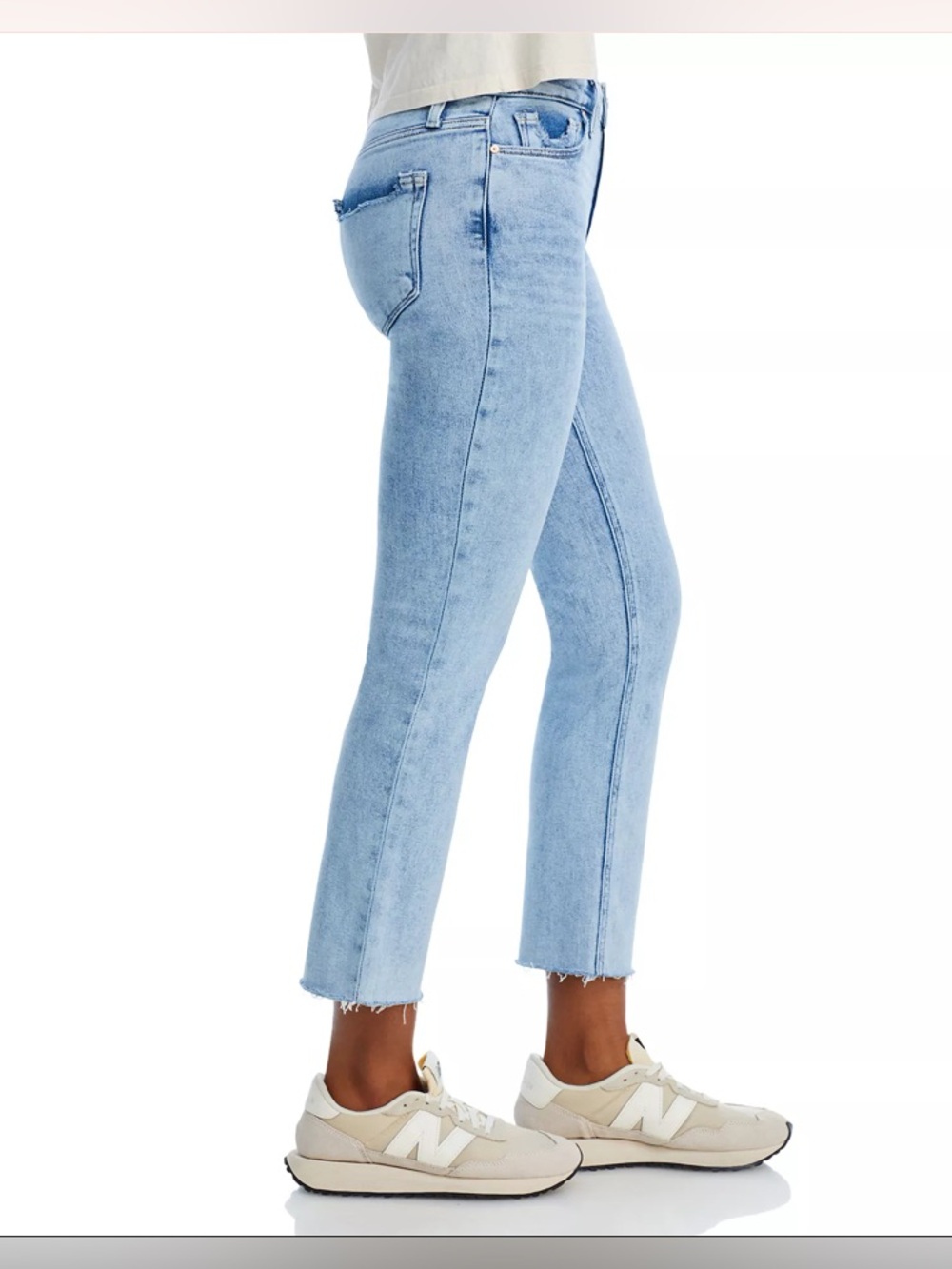 PAIGE Cindy Crop High Rise Straight Leg Raw Hem Jeans Mariska Size 32 - Picture 7 of 10